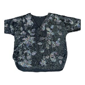 Vintage Sequined Top‎ Women's Size 44 / US 8 Medium Black & Iridescent Pullover